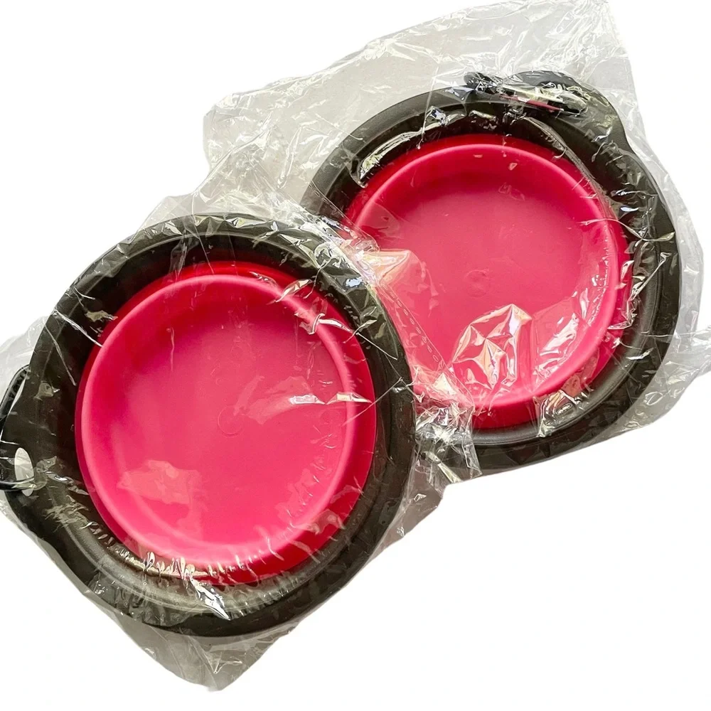 NEW 2 Travel Collapsible Pet Bowls Pink / Brown Dog Cat Puppy